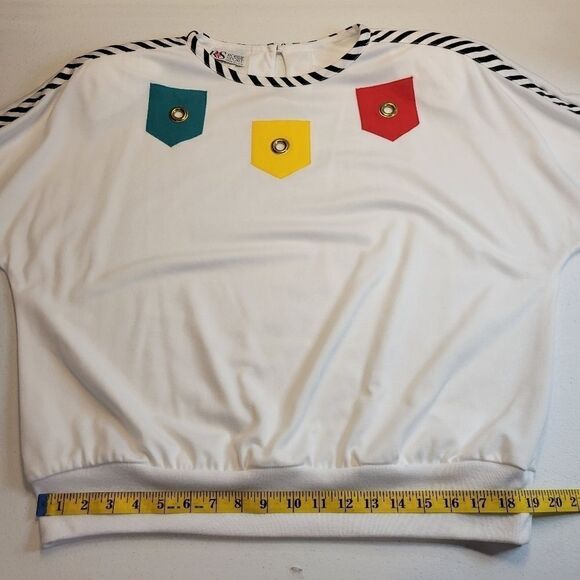 Robbie Sport Vintage Nautical 80s Blouse White  Short Sleeves Stripe Details - Picture 10 of 11